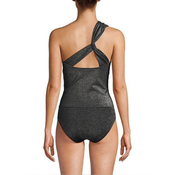 Land's End Tankini chlorine resist Shirred one shoulder  top black shine Var - Picture 3 of 5